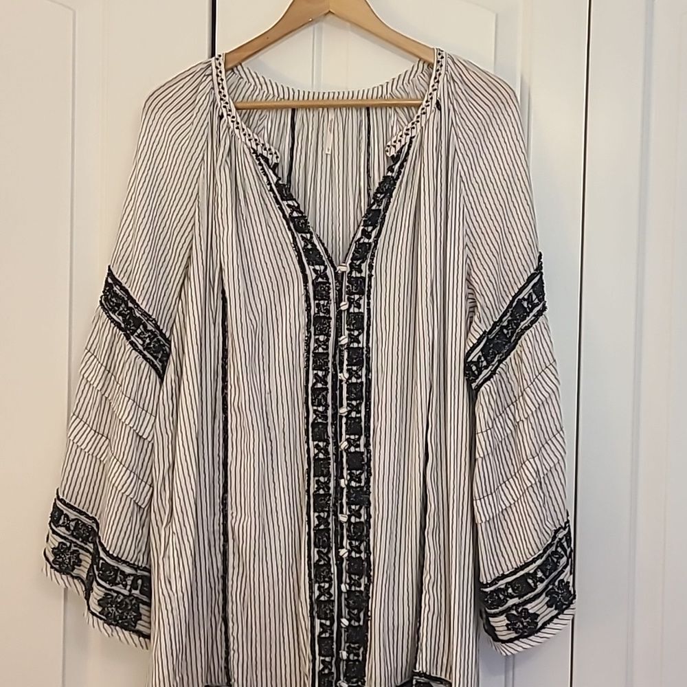 FREE PEOPLEFree People Vagabond Maxi Top Dress 100% Cotton Black & White Size L - Picture 3 of 15